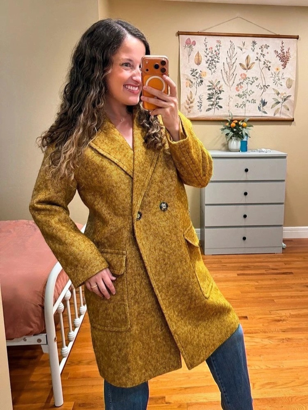 Madewell Averdon Boucle Houndstooth Pea Coat in Yellow Size Small Like New